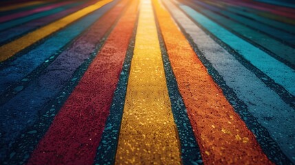 Wall Mural - colorful horizontal stripes on ground reflecting natural light in urban environment creating vibrant