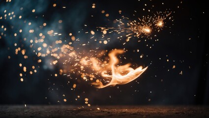 Poster - fuzzy sparks emitted from flames against a dark background