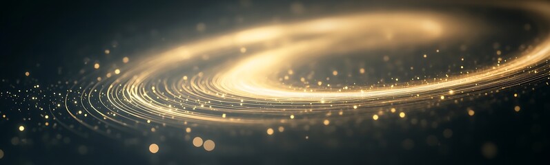 Aufkleber - Abstract swirl of golden light with shimmering particles against a dark background.