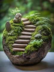 Aufkleber - Beautiful miniature landscape featuring stone path and lush greenery for an aesthetic decor : Generative AI