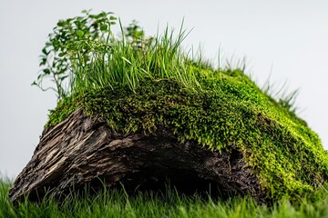 Poster - Vibrant Green Moss Covered Log Ideal for Nature Photography and Eco-Friendly Designs : Generative AI