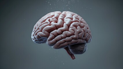 Poster - brain suspended in a gray backdrop. concept of a mind explosion