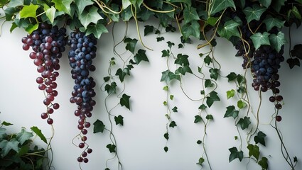 Canvas Print - Wild grapevine, climbing ivy, and Cayratia trifolia (Linn.) Domin. plant cuttings displayed against a white background, featuring tendrils from a dangling jungle plant.