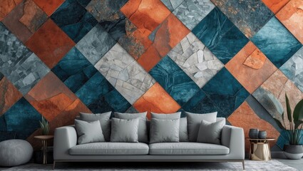 Poster - contemporary mosaic wall art with geometric patterns, suitable for backgrounds, tapestries, tableclo