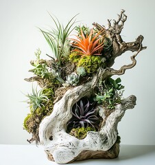 Poster - Stunning Arrangement of Succulents and Air Plants on Driftwood for Home Decor : Generative AI