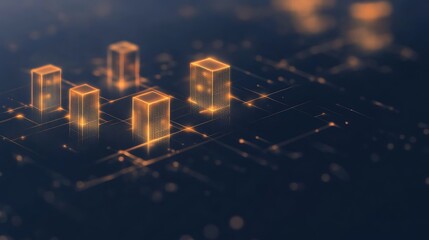 Aufkleber - Digital representation of glowing buildings on a circuit board background, symbolizing advanced technology and smart cities.