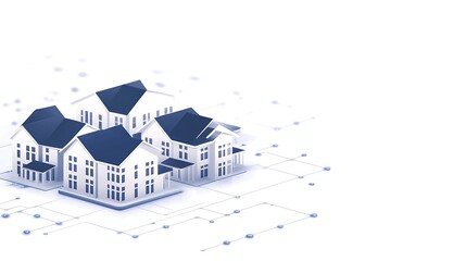 Poster - 3D model of modern residential buildings in a digital layout with a clean, minimalist design.