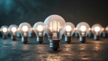 Poster - illuminated white light bulb standing out among others
