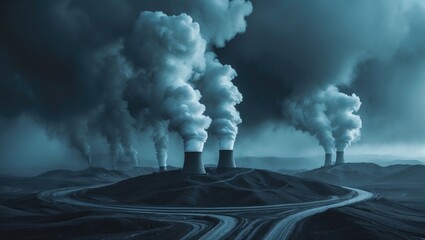 Poster - Idea of decreasing carbon dioxide. Reduction of CO2 emissions. Integration of ecological standards and modernization in industry.