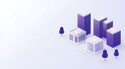 Poster - Modern cityscape illustration featuring buildings and trees in a minimalist design.