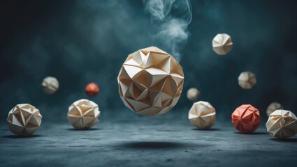 Poster - idea and innovation represented by floating paper spheres