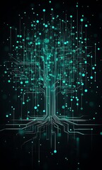 Leinwandbilder - Futuristic digital tree graphic with glowing circuits and vibrant particles against a dark background : Generative AI