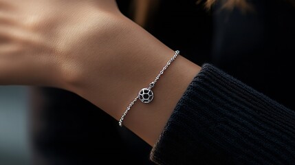 Poster - Elegant silver bracelet showcasing a unique charm worn on a stylish wrist, perfect for fashion enthusiasts : Generative AI