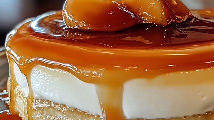 Poster - Decadently Delicious Caramel Drizzled Cheesecake with Fruit Topping Presented on a Plate : Generative AI