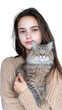 © DesignVectX - Young woman holding a fluffy cat with transparent background