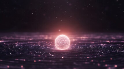 Poster - A glowing sphere radiates light, surrounded by a shimmering cosmic background.