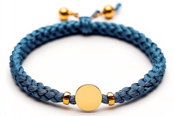 Poster - Stylish braided bracelet in blue with gold accents featuring a simple round charm, perfect for casual or elegant outfits : Generative AI