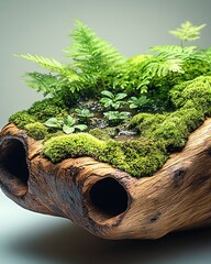 Poster - Balance of Nature Aesthetic with Lush Green Moss on a Rustic Wooden Base : Generative AI