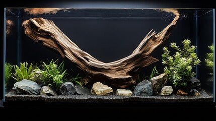 Aufkleber - Stunning aquarium setup showcasing unique driftwood design and lush aquatic greenery for visual appeal : Generative AI