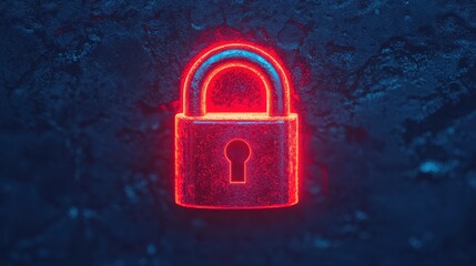 Poster - A glowing, neon padlock symbol against a dark background, representing security, privacy, and protection in a digital context.