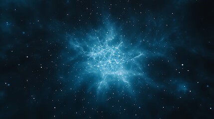 Poster - Vibrant cosmic explosion in shades of blue, filled with glowing particles against a dark backdrop.