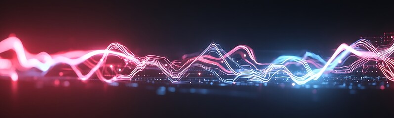 Aufkleber - Abstract waveforms in vibrant red and blue lights, creating a dynamic digital aesthetic.