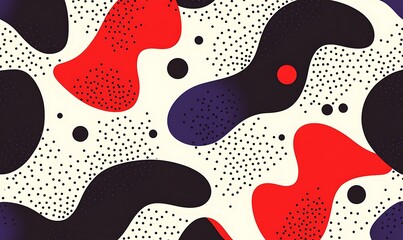 Fototapete - Abstract pattern featuring bold shapes in red, black, and cream with dotted accents.