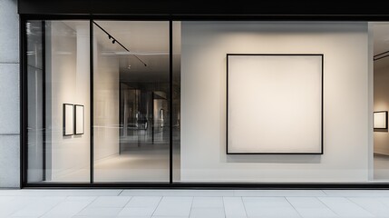 Poster - Modern art gallery showcasing empty frames in a sleek, minimalist space with large glass windows : Generative AI
