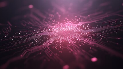 Poster - Abstract digital composition featuring glowing pink lines and particles on a dark background.