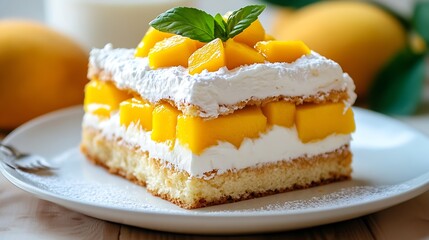 Aufkleber - Beautifully Crafted Layered Mango Cake with Cream Frosting and Fresh Mango Topping : Generative AI