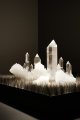 Poster - Elegant showcase of luminous crystals nestled among fine textures and shadows : Generative AI