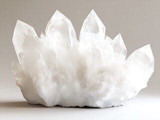 Poster - Stunning Natural Quartz Crystals Glimmering with Light Against a Neutral Background : Generative AI