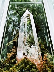 Poster - Striking crystalline structure reflecting forest scenery from behind glass creating a stunning visual display : Generative AI