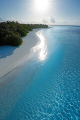 Poster - Breathtaking Beach Landscape with Crystal Clear Waters and Sunlight Dancing on the Surface : Generative AI