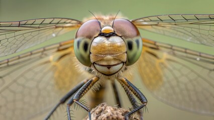 Wall Mural - dragonfly's close-up: a macro shot of a dragonfly, capturing the intricate details of its compound e