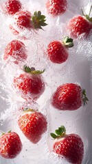 Poster - Vibrant Strawberries in Water with Bubbles Capturing a Refreshing Moment in Nature : Generative AI