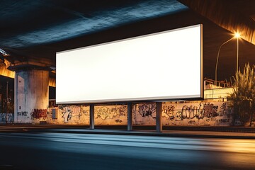 Poster - Creative Urban Night Scene Featuring Large Blank Billboard Under Traffic Bridge : Generative AI