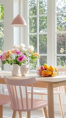 Aufkleber - Welcoming breakfast nook with fresh fruits and stunning flowers creating a warm and inviting dining experience : Generative AI