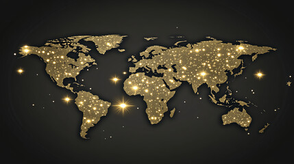 illuminated world map visualization global graphic art dark background aerial view connectivity conc