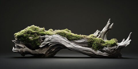 Aufkleber - Stunning close up of a unique driftwood piece adorned with vibrant green moss showcasing nature's beauty : Generative AI