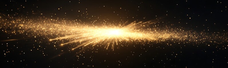 Poster - Cosmic explosion of golden light surrounded by stars in a dark space backdrop.