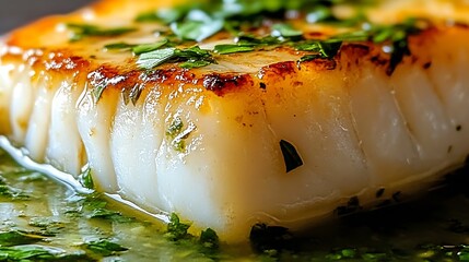 Aufkleber - Luscious Grilled Cod Fillet with Fresh Herbs and Olive Oil Drizzled for Flavor : Generative AI