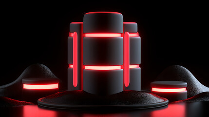 Fototapete - Data processing innovation digital studio 3d render dark environment low angle futuristic concept