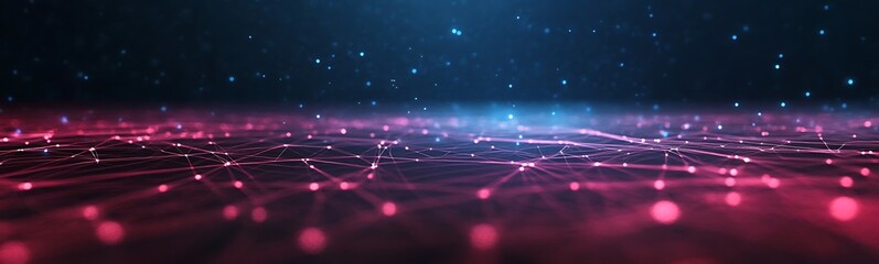 Aufkleber - Abstract digital landscape with vibrant pink and blue connections and particles glowing in a dark background.