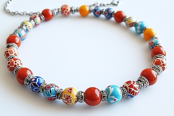 Poster - Elegant Beaded Necklace Showcasing Bright Colors and Unique Craftsmanship in Detail : Generative AI
