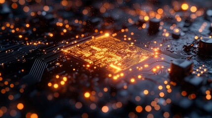 Poster - A Glowing Electronic Circuit Board With Blurry Light Effects