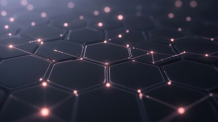 Aufkleber - Abstract hexagonal network with glowing nodes on a dark background, representing technology and connectivity.