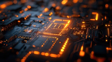 Poster - Glowing circuit board showing complex electrical systems with vibrant lights