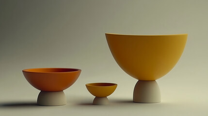 Poster - Elegant display of modern colorful bowls studio setting still life photography minimalistic environment artistic viewpoint