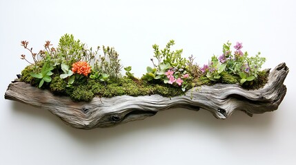 Aufkleber - Charming Driftwood Planter with Colorful Succulents and Lush Moss for Eco-Friendly Decor : Generative AI
